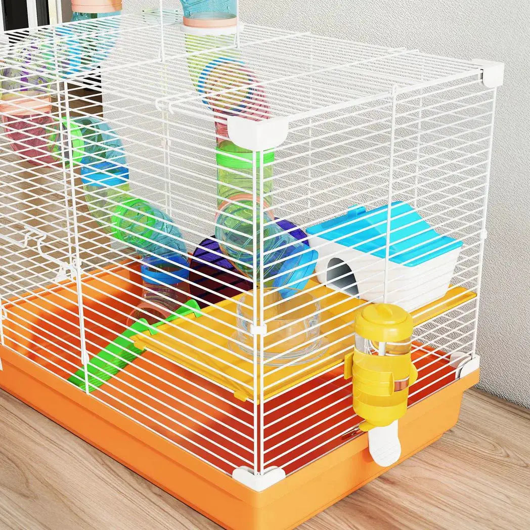 PawHut 2 Tier Hamster Cage, Gerbil Cage with Handle, Exercise Wheels, Tunnel, Water Bottle, Dishes, Ladder, for Dwarf - from PawHut