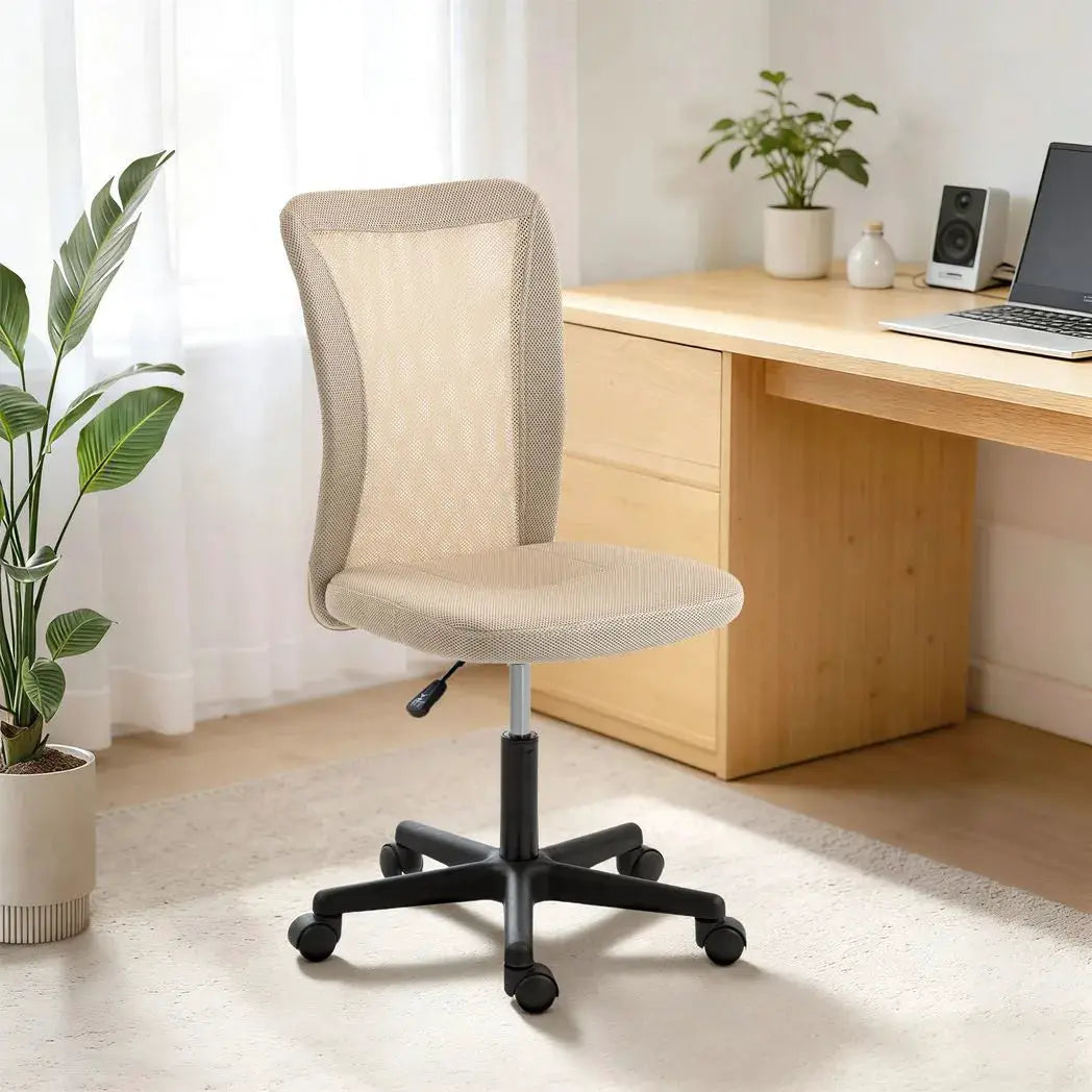 Vinsetto Computer Desk Chair, Mesh Office Chair with Adjustable Height and Swivel Wheels, Armless Study Chair, Beige - from Vinsetto