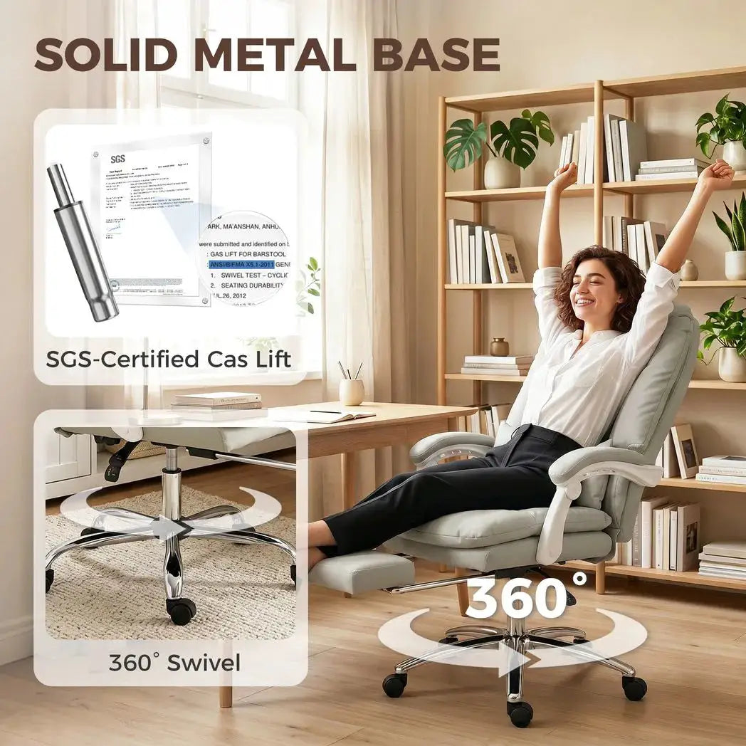 HOMCOM Ergonomic Executive Office Chair, Reclining Desk Chair with Lumbar Support, Footrest, Plush Thick Cushion, Khaki - from HOMCOM