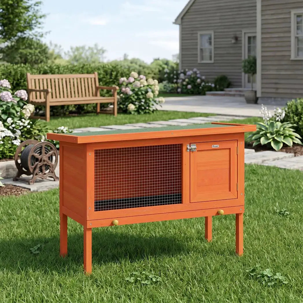 PawHut Wooden Rabbit Hutch, Guinea Pig Hutch with Asphalt Roof, Outdoor Elevated Bunny House for Rabbits, Chinchillas - from PawHut