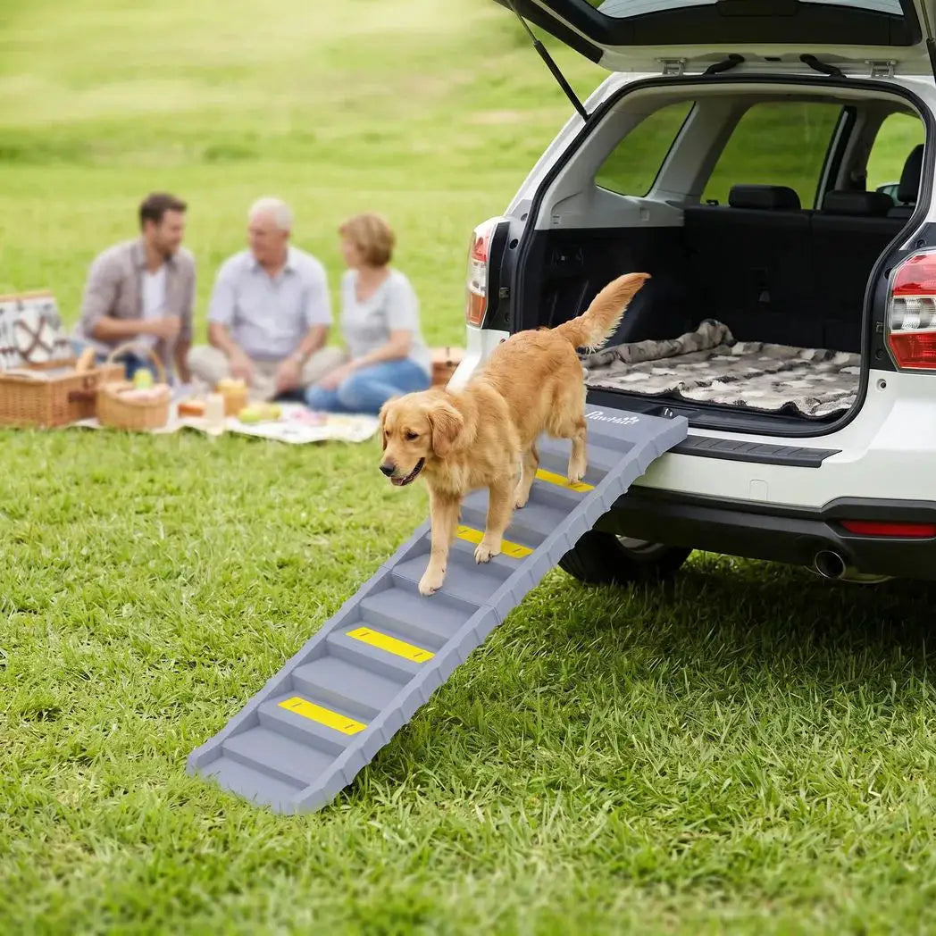 PawHut Dog Car Ramp with Anti-Slip Steps, 10-Steps Pet Stairs for Pets to Access Cars and High Beds, Grey - from PawHut