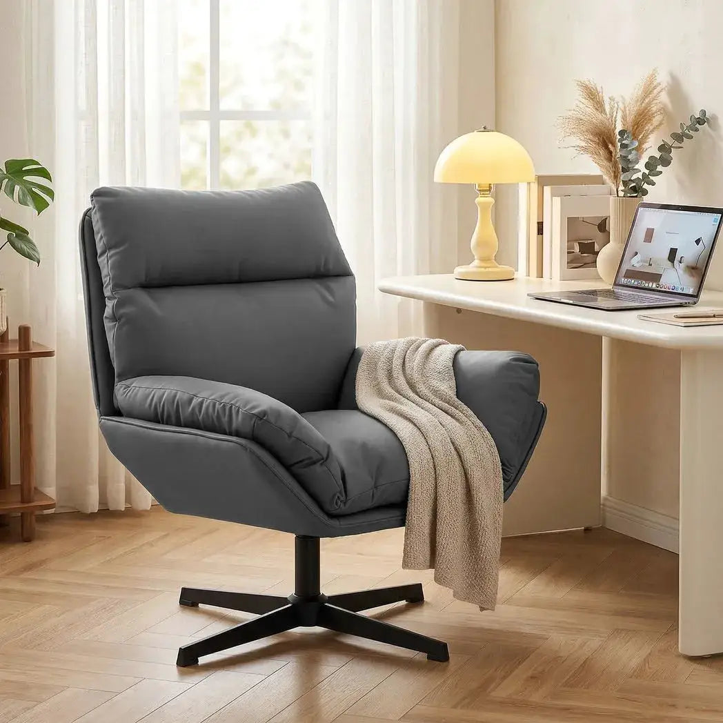 HOMCOM Accent Chair with 360 Swivel Armchair for Living Room with Padded Cushion Dark Grey - from HOMCOM