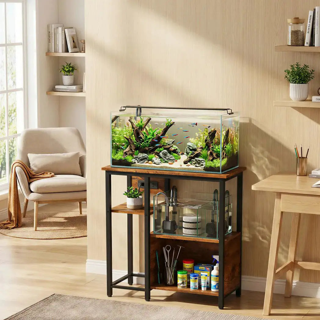 PawHut Fish Tank Stand with Power Outlets Aquarium Stand with Cabinet 20-29 Gallon Tanks Tiger Wood Grain - from PawHut