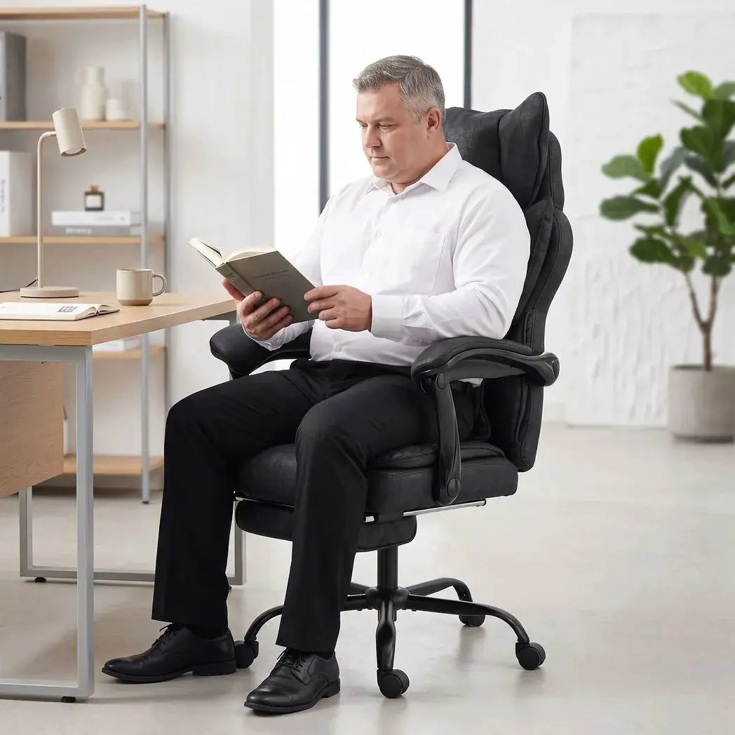 HOMCOM Executive Office Chair, Leathaire Big and Tall Office Chair 180 kg with Wide Seat, Reclining, Lumbar Support, Black - from HOMCOM