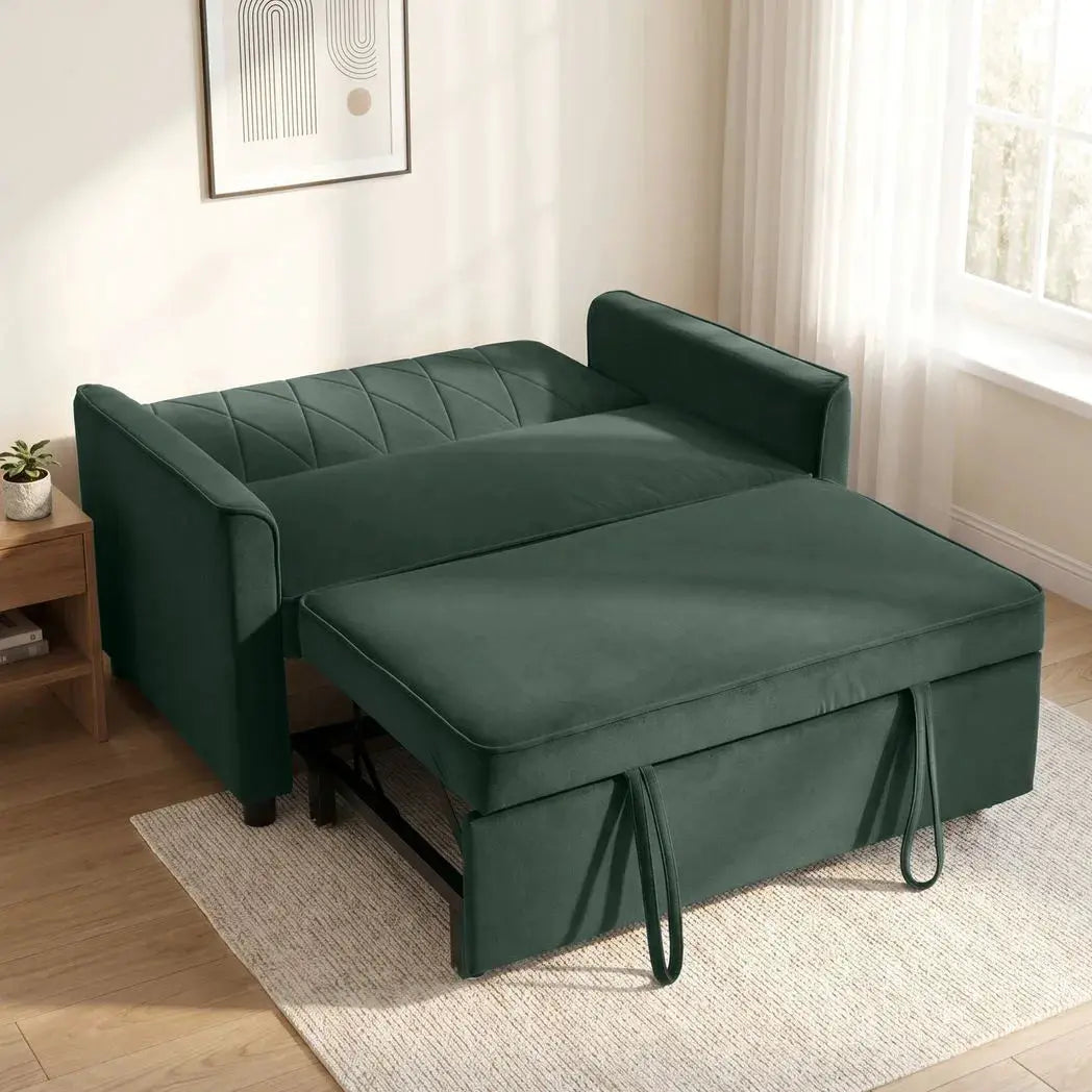 HOMCOM 2 Seater Sofa Bed, 3-in-1 Convertible Pull Out Sleeper Sofa with Click-Clack Adjustable Backrest, Dark Green - from HOMCOM