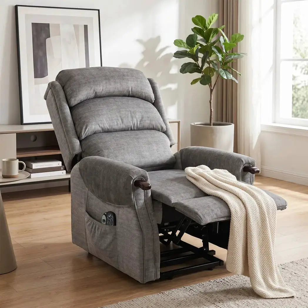 HOMCOM Power Lift Recliner with Vibration Massage and Heat, Lift Chair for Tall with Wood Grip, Pocket Spring, Light Grey - from HOMCOM