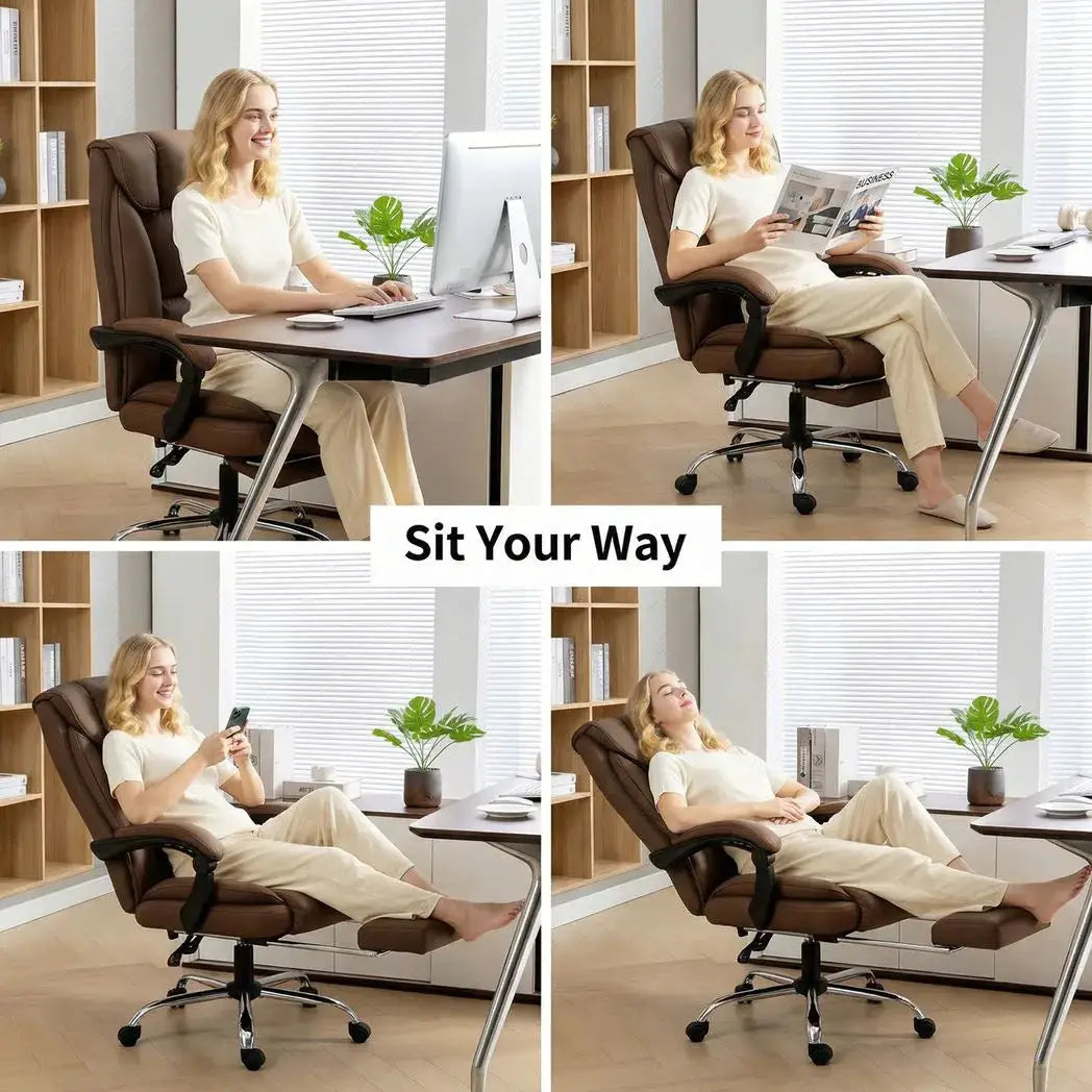 HOMCOM 155° Reclining Faux Leather Swivel Office Chair - Brown - from HOMCOM