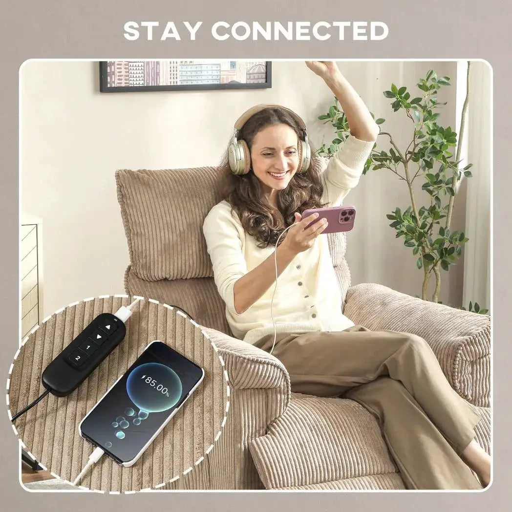 HOMCOM Corduroy Electric Massage Recliner - Brown - from HOMCOM