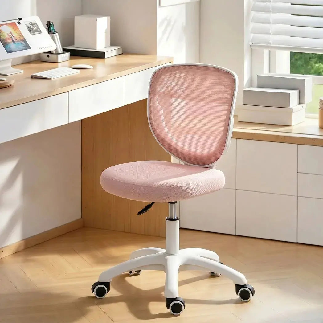 HOMCOM Office Chair, Armless Computer Desk Chair with Breathable Mesh, Adjustable Height, Swivel Wheels, Pink - from HOMCOM