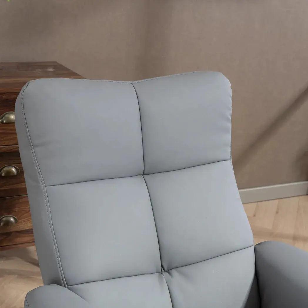 HOMCOM PU Leather Swivel Recliner Chair with Footstool, Wooden Base and Storage for Living Room, Light Grey - from HOMCOM