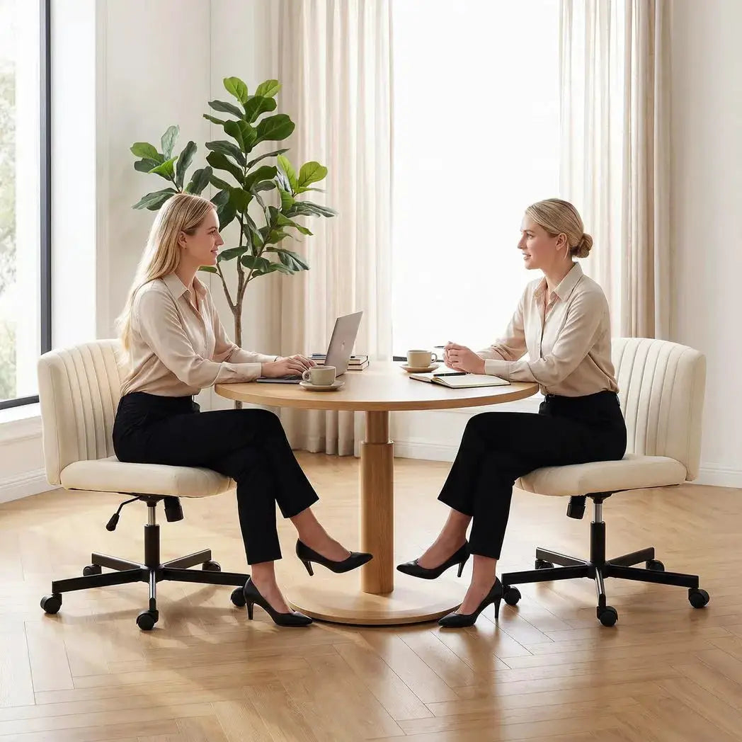 HOMCOM Imitation Linen Criss Cross Legged Desk Chair, Armless Office Chair with Wheels, Green - from HOMCOM