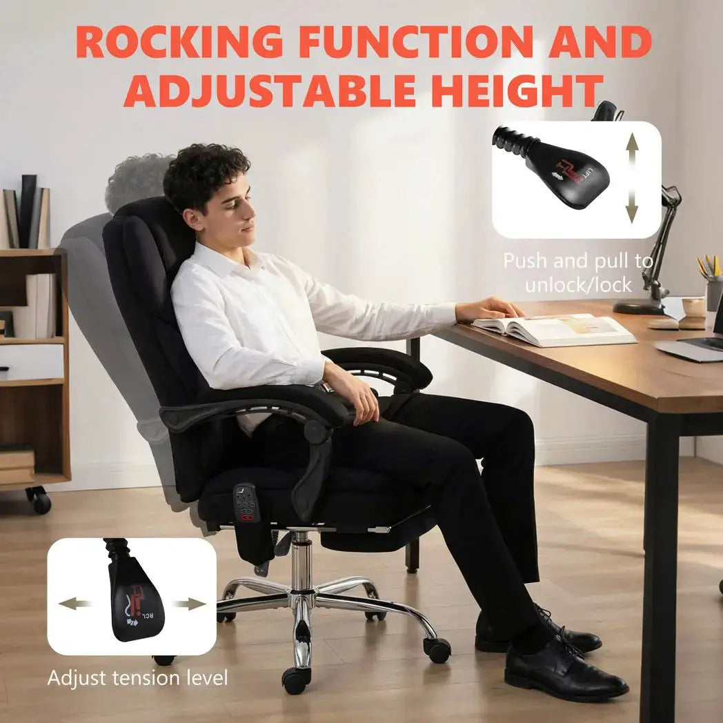 HOMCOM Office Chair with 6-point Vibration Massage and Heat, Fabric Desk Chair with Footrest, High Back, Black - from HOMCOM