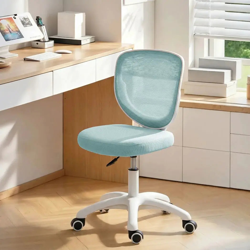 HOMCOM Office Chair, Armless Computer Desk Chair with Breathable Mesh, Adjustable Height, Swivel Wheels, Light Blue - from HOMCOM