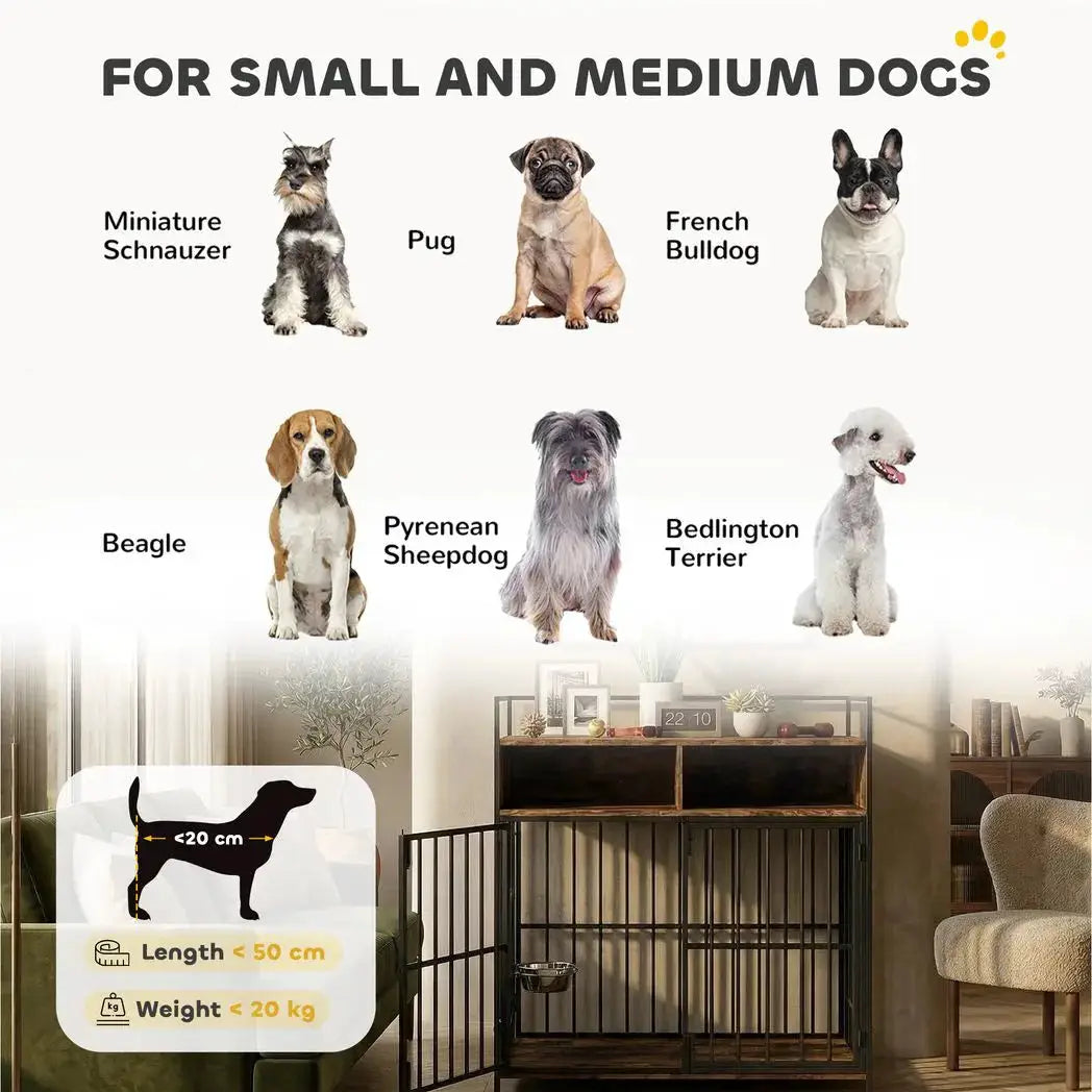 PawHut Dog Crate Furniture, Dog Cage with Rotatable Feeding Station and Storage Shelves, End Side Table Indoor Pet Kenne - from PawHut