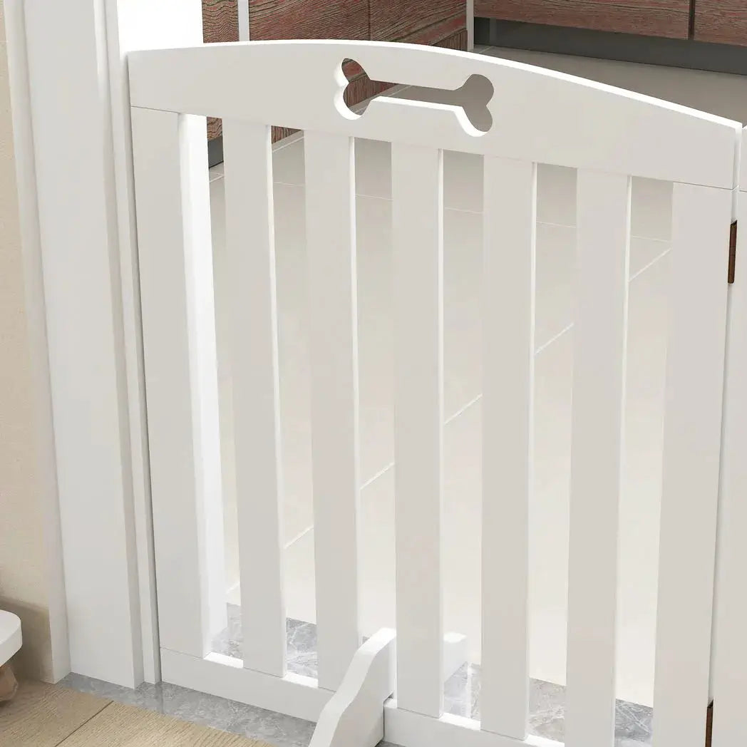 PawHut Wooden Dog Gate, Freestanding Pet Gate with Support Feet for Doorways, Hallways, Stairs, 155L x 61H cm, White - from PawHut