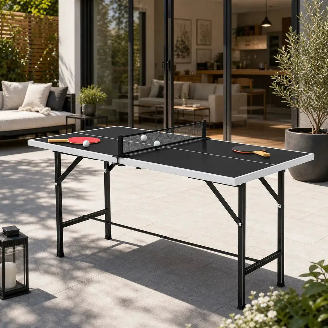 SPORTNOW 5ft Mid-Size Table Tennis Table, Ping Pong Table with Net, 2 Table Tennis Paddles and 3 Balls for Indoor Game, Black - from SPORTNOW