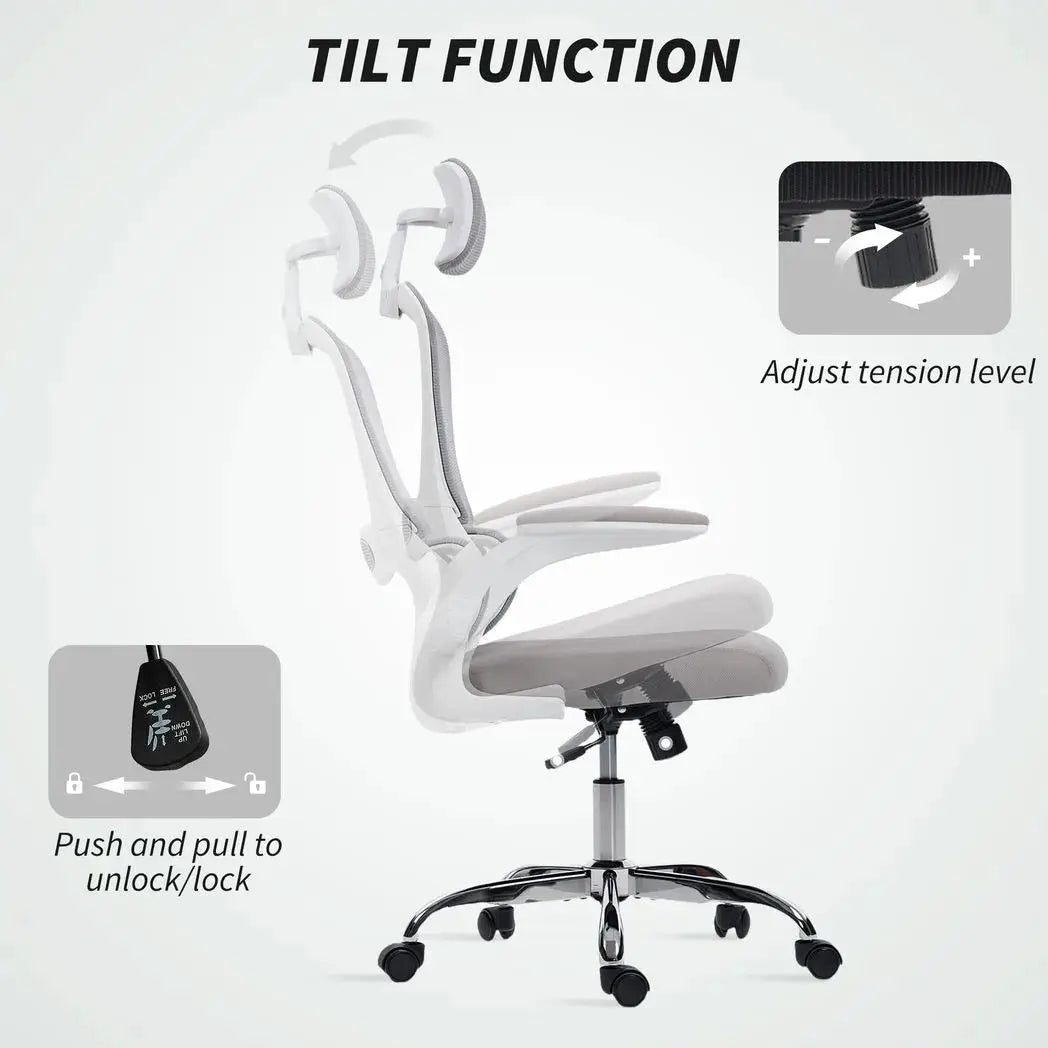 HOMCOM Mesh Back Office Chair, with Lumbar Support - Grey - from HOMCOM