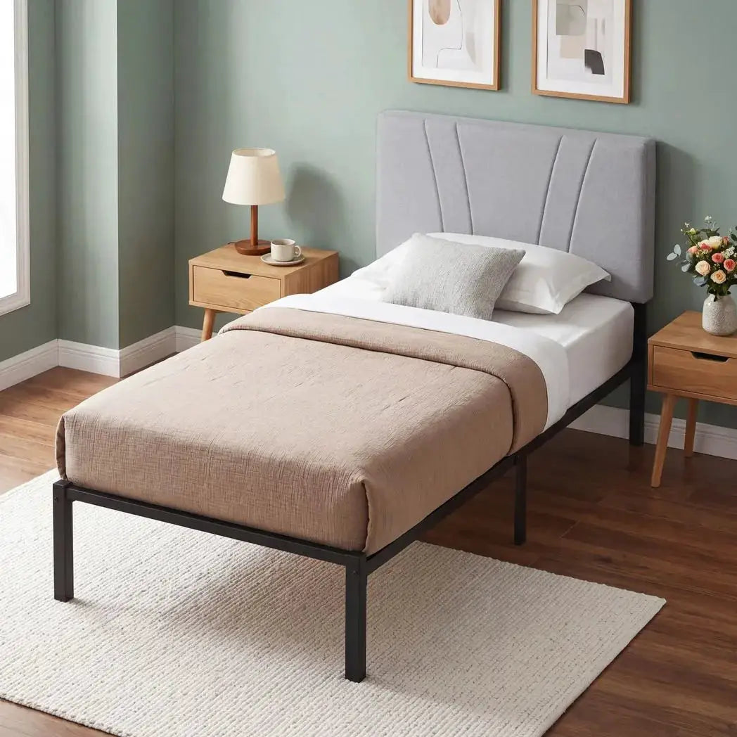 HOMCOM 3FT Single Bed Frame with Upholstered Headboard and Underbed Storage, Black and Light Grey - from HOMCOM