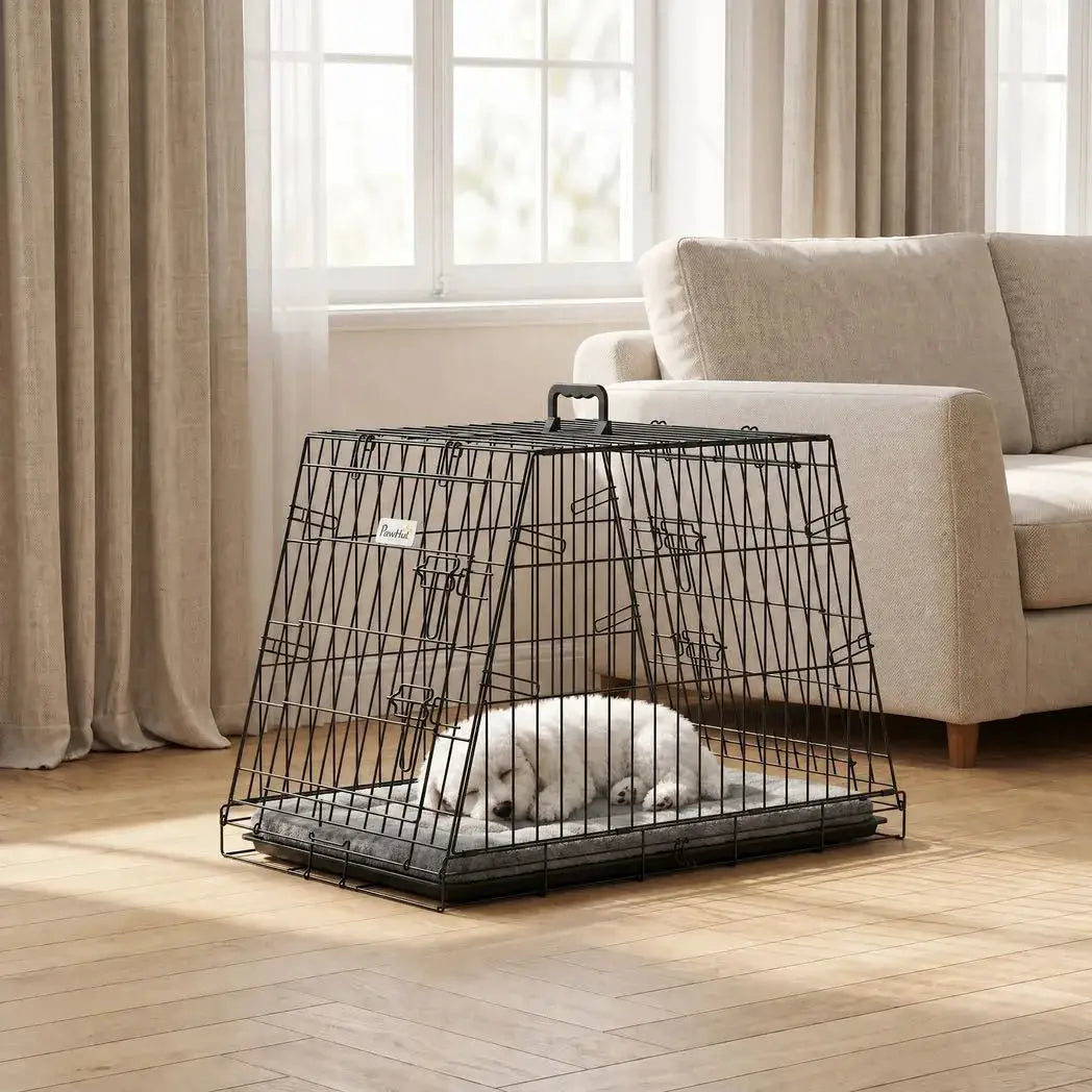 PawHut 30"(76 cm) Car Dog Crate Collapsible Slanted Travel Small Dog Cage with Tray & Handle 76L x 48W x 53H cm - from PawHut