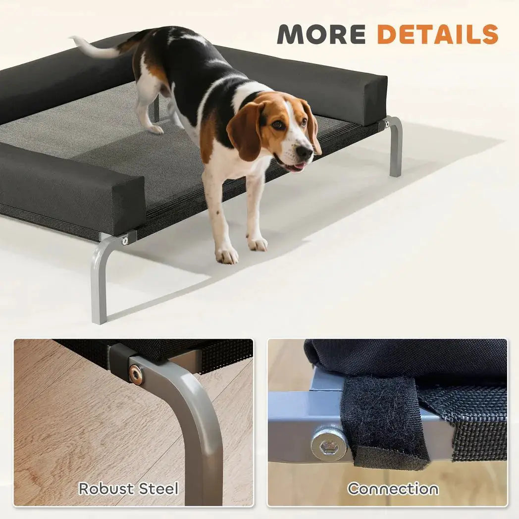 PawHut Elevated Dog Bed with Removable Bolsters, Raised Dog Bed for Medium Breeds, Portable Indoor & Outdoor Pet Cots, Black - from PawHut