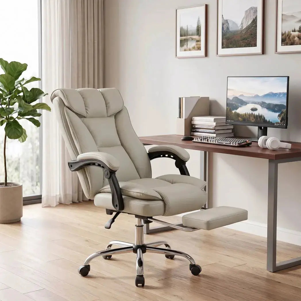 HOMCOM Pet-Friendly Faux Leather Computer Desk Chair, Executive Office Chair with Footrest and Double-Layer Padding, Khaki - from HOMCOM
