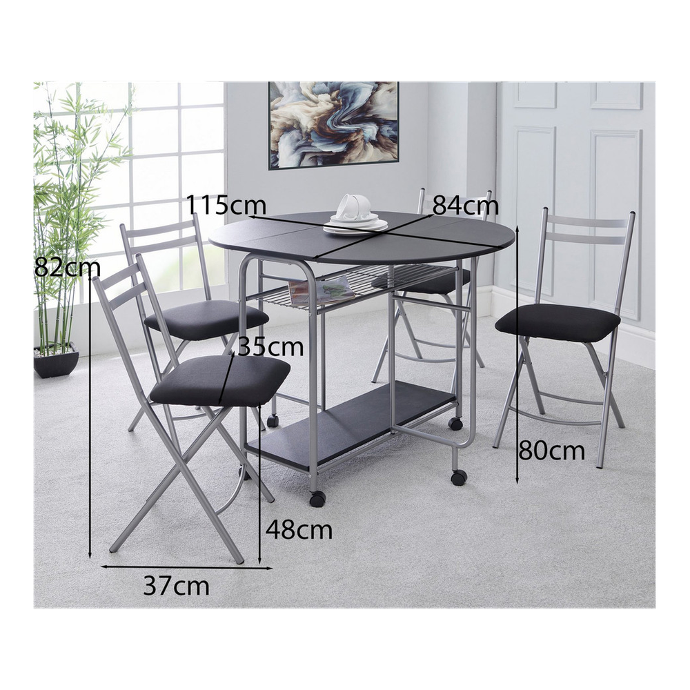 Greenhurst Stowaway 4 seat dining set - black / silver - L115 x D84 x H80cm - Uncategorized Dining Set