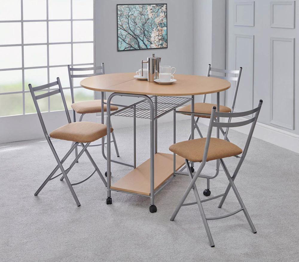 Stowaway 4 seat dining set - Oak / Silver by Greenhurst