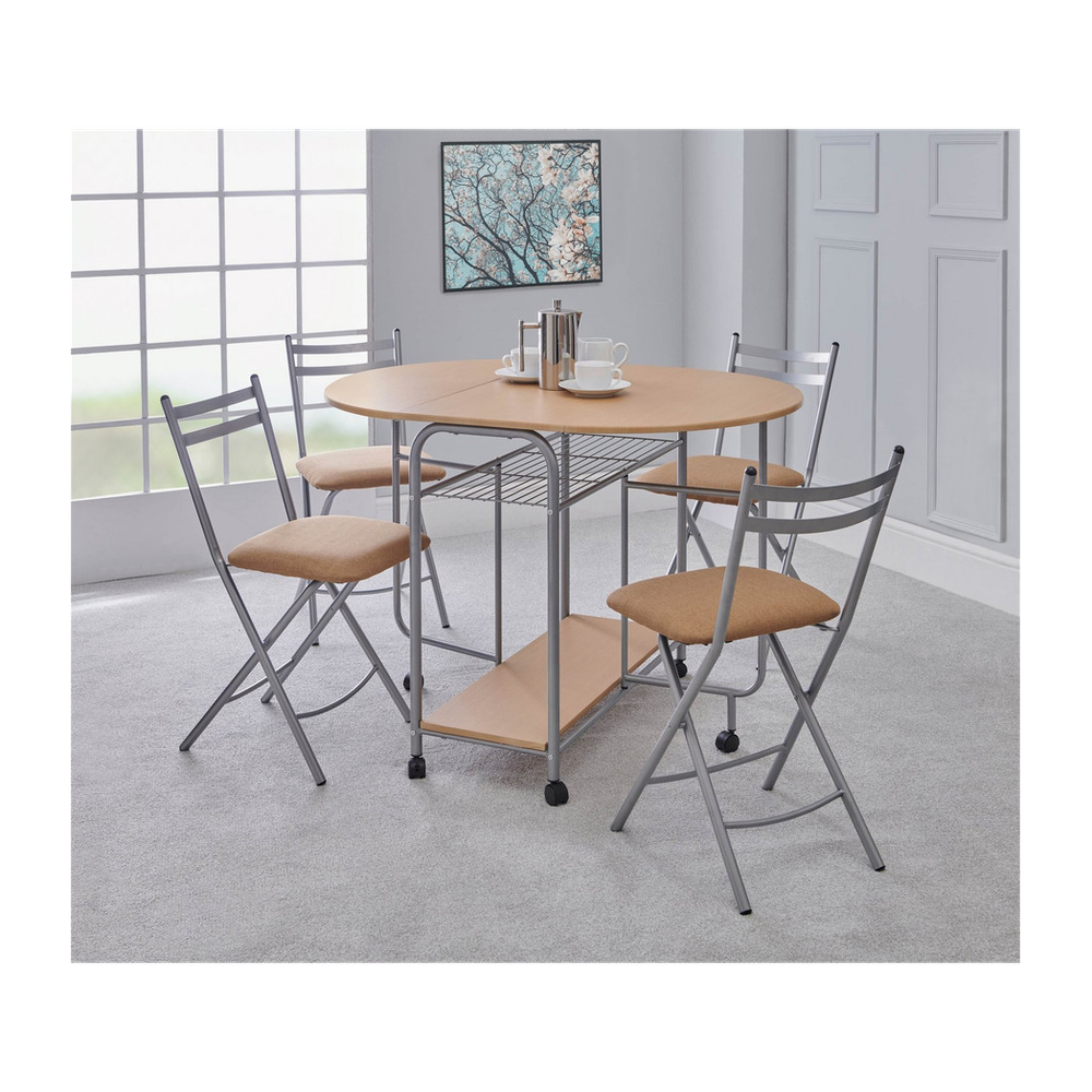 Stowaway 4 seat dining set - Oak / Silver by Greenhurst