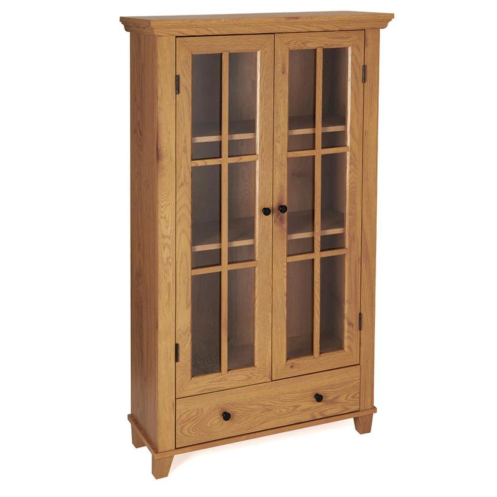 Greenhurst Greenhurst Display Cabinet, Media Storage with Shelving and Drawer, Double Perspex Doors H132.5 W76cm D30cm (Oak) - Uncategorized Display Cabinet