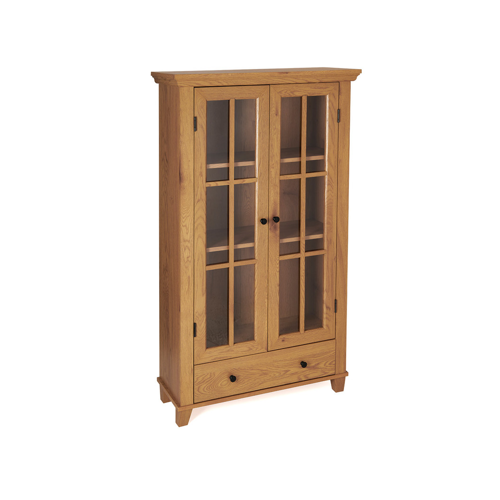 Greenhurst Greenhurst Display Cabinet, Media Storage with Shelving and Drawer, Double Perspex Doors H132.5 W76cm D30cm (Oak) - Uncategorized Display Cabinet