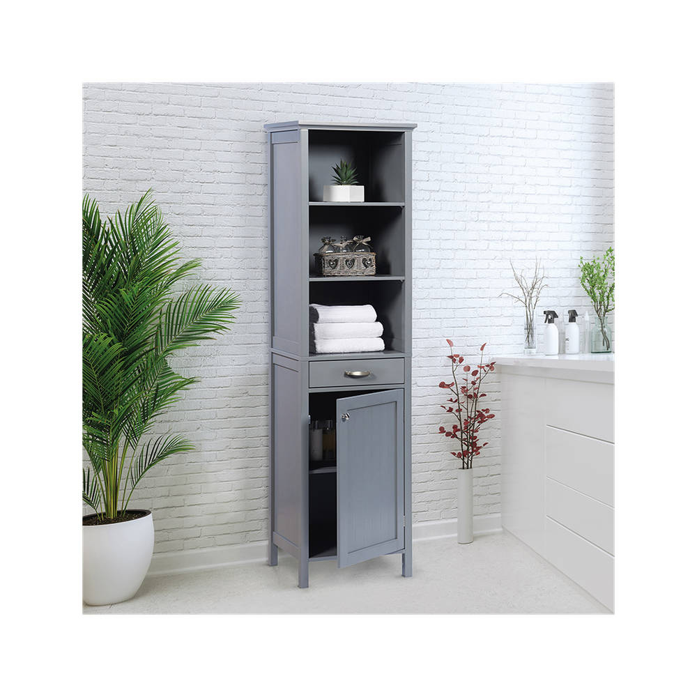 Greenhurst Tall Storage Cabinet - Grey MDF & Timber - Uncategorized Display Cabinet