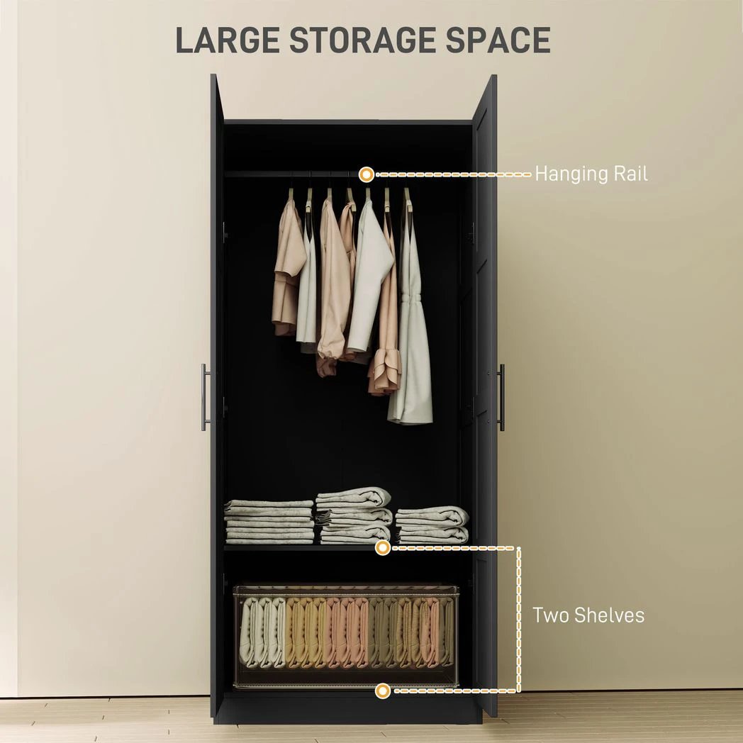 HOMCOM Wardrobe for Bedroom, Double Wardrobe with Hanging Rail by HOMCOM