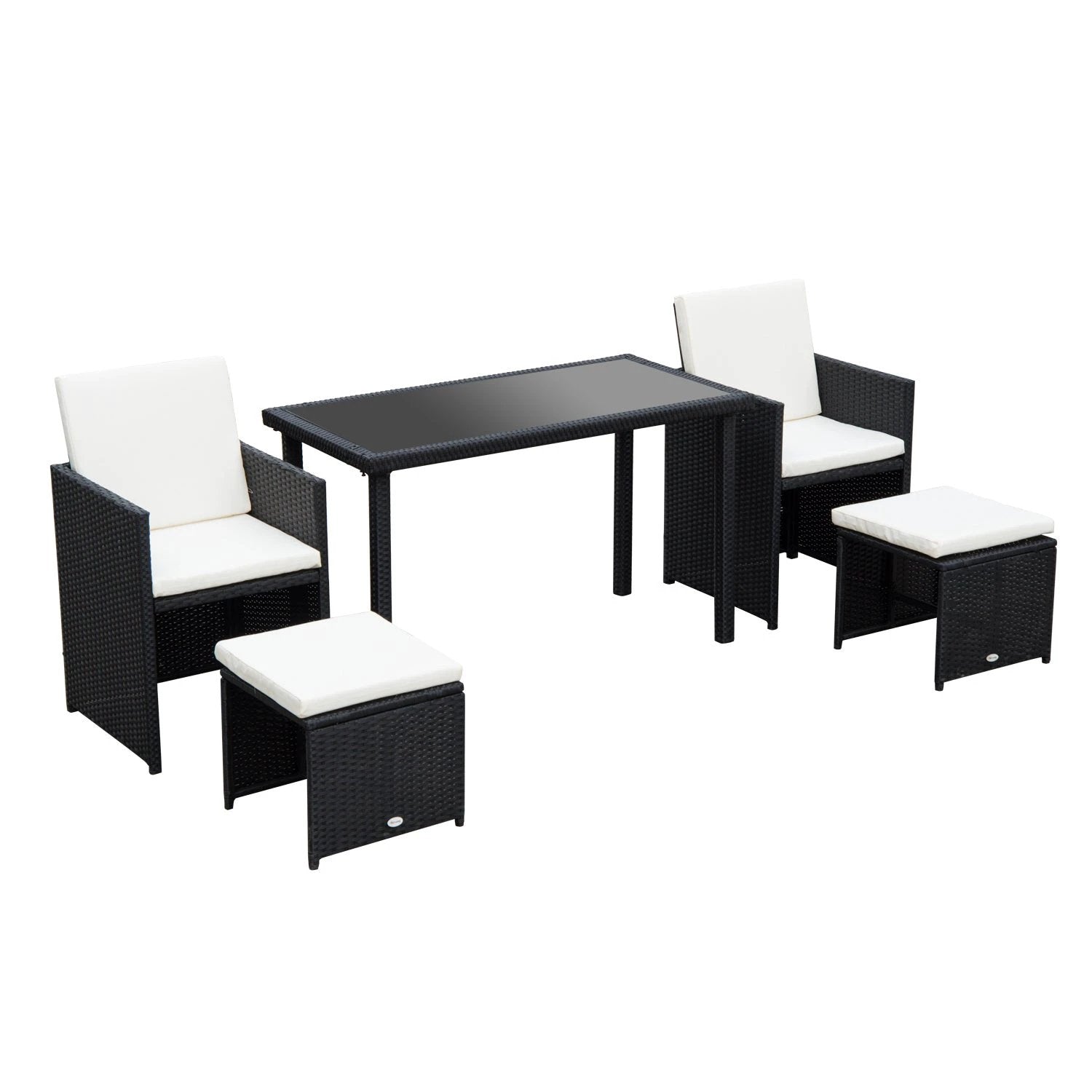 Outsunny 5 PCs Rattan Garden Furniture Wicker Weave Sofa Set Dining Table Chair Footrest - Garden Sofa Sets