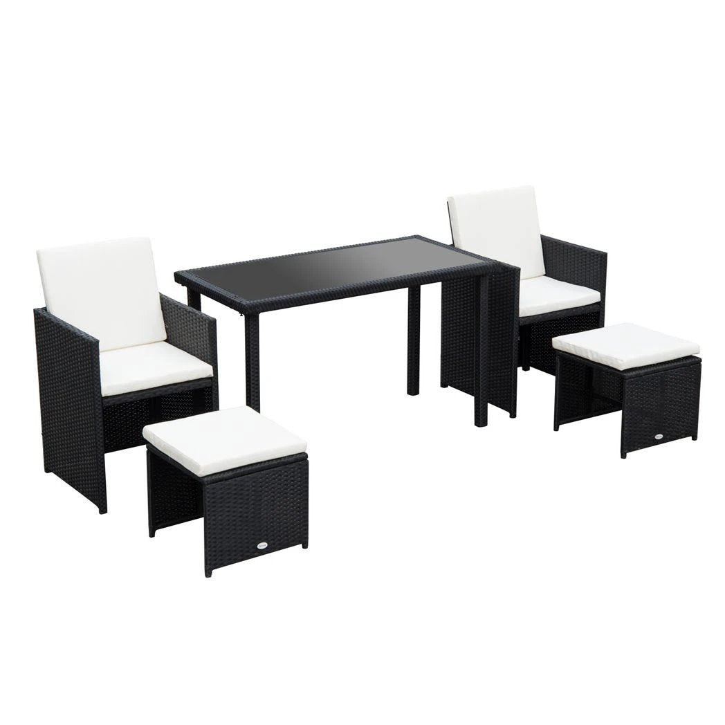 Outsunny 5 PCs Rattan Garden Furniture Wicker Weave Sofa Set Dining Table Chair Footrest - Garden Sofa Sets