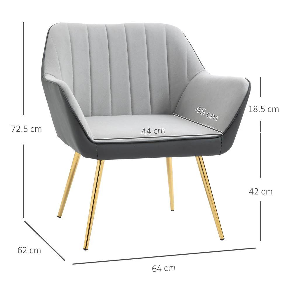 Accent Chairs Velvet Armchairs for Living Room and Bedroom Light Grey by HOMCOM