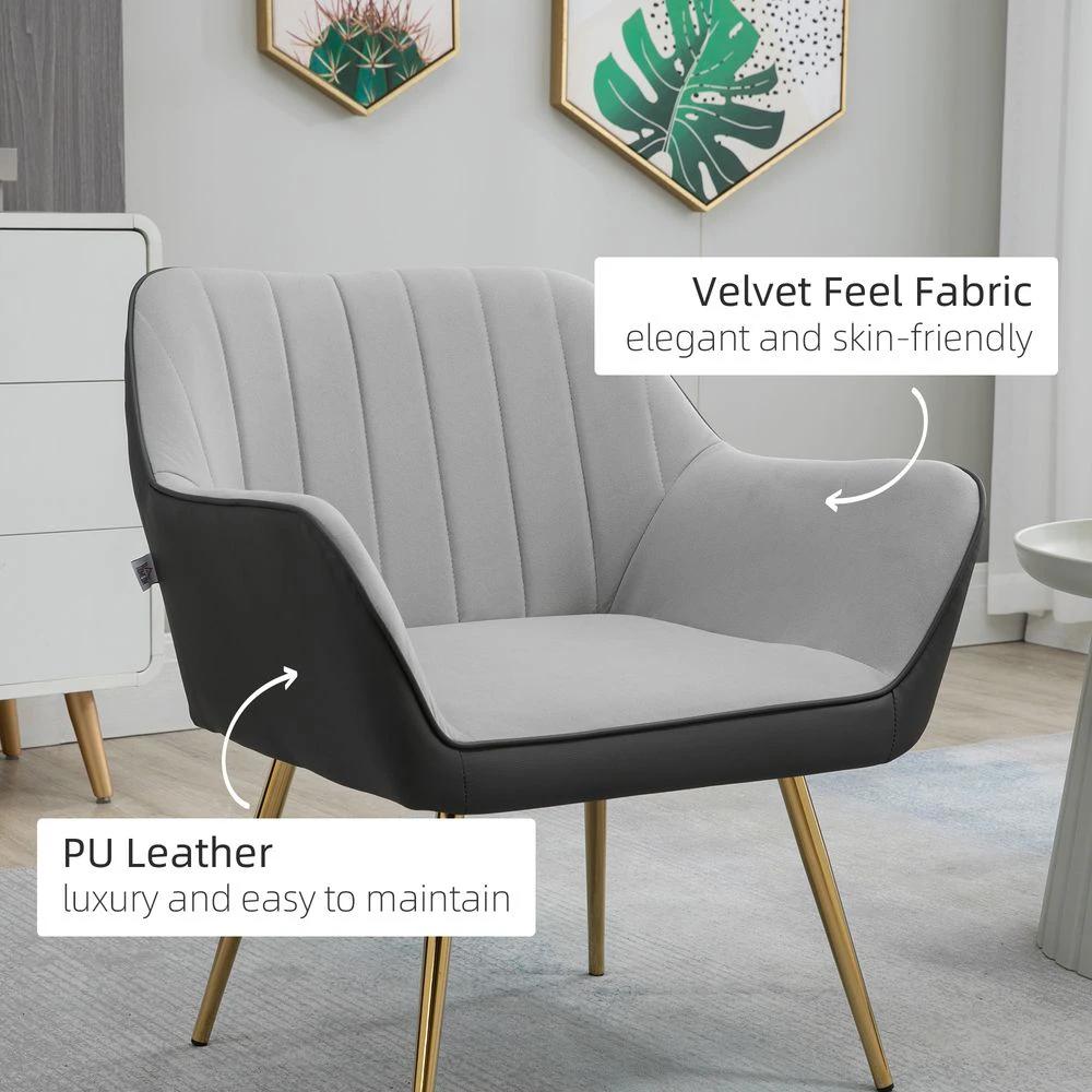 Accent Chairs Velvet Armchairs for Living Room and Bedroom Light Grey by HOMCOM