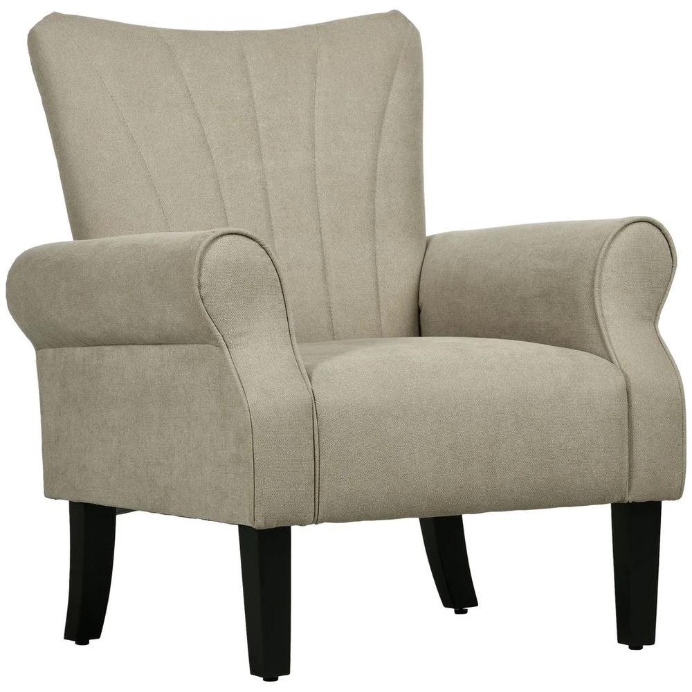 Armchair, Upholstered Modern Accent Chair with Wood Legs, Beige by HOMCOM