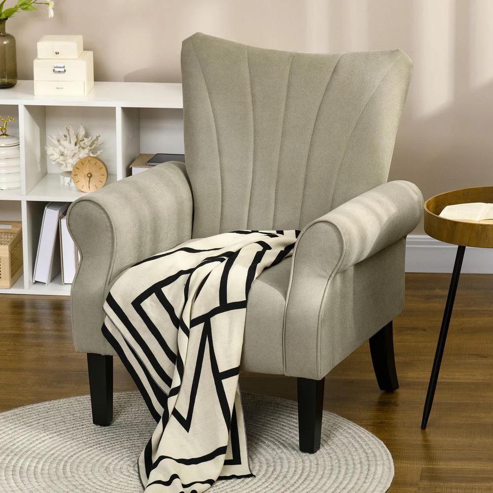 Armchair, Upholstered Modern Accent Chair with Wood Legs, Beige by HOMCOM