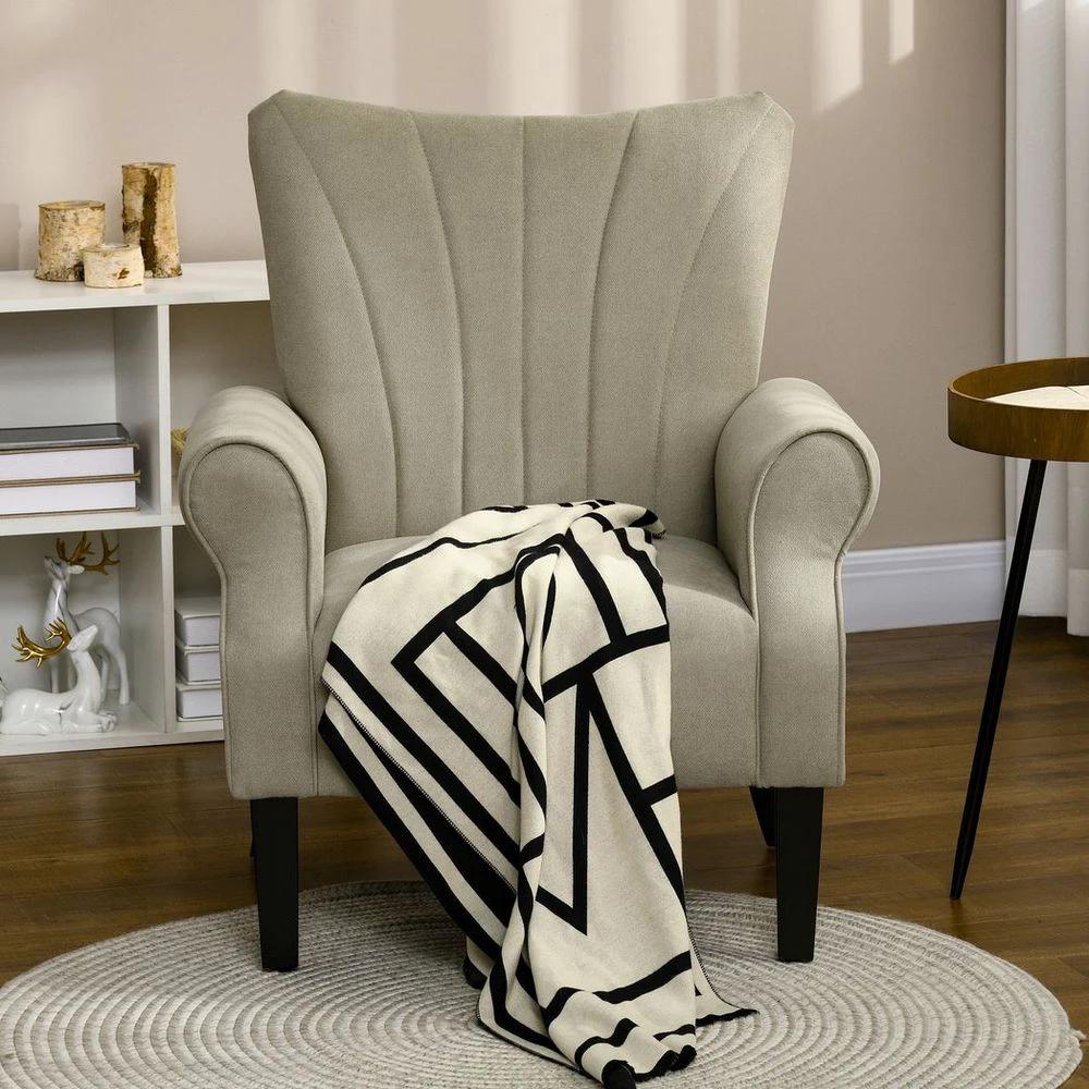Armchair, Upholstered Modern Accent Chair with Wood Legs, Beige by HOMCOM
