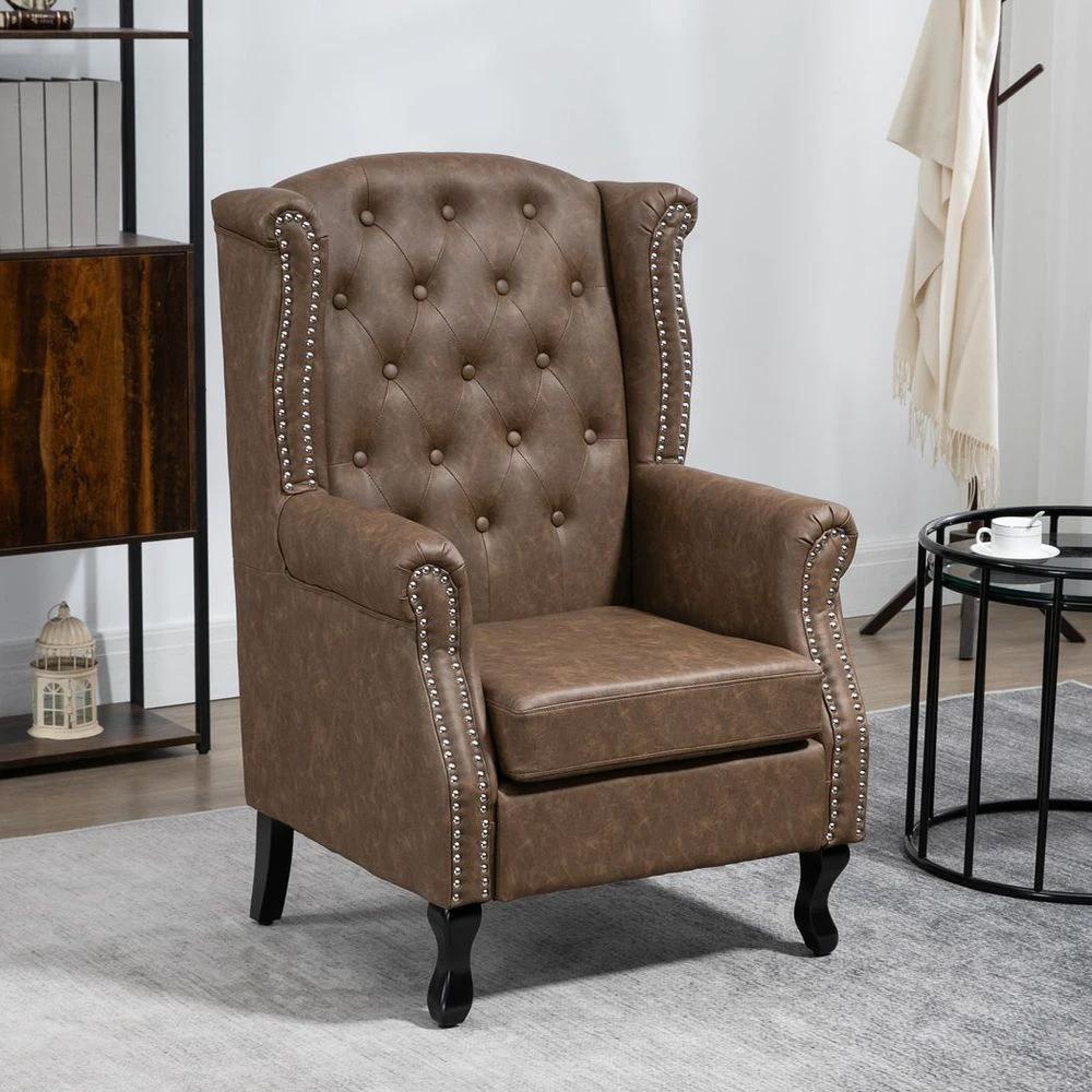 Chesterfield-style Wing Back Armchair Tufted Accent Chair Brown by HOMCOM