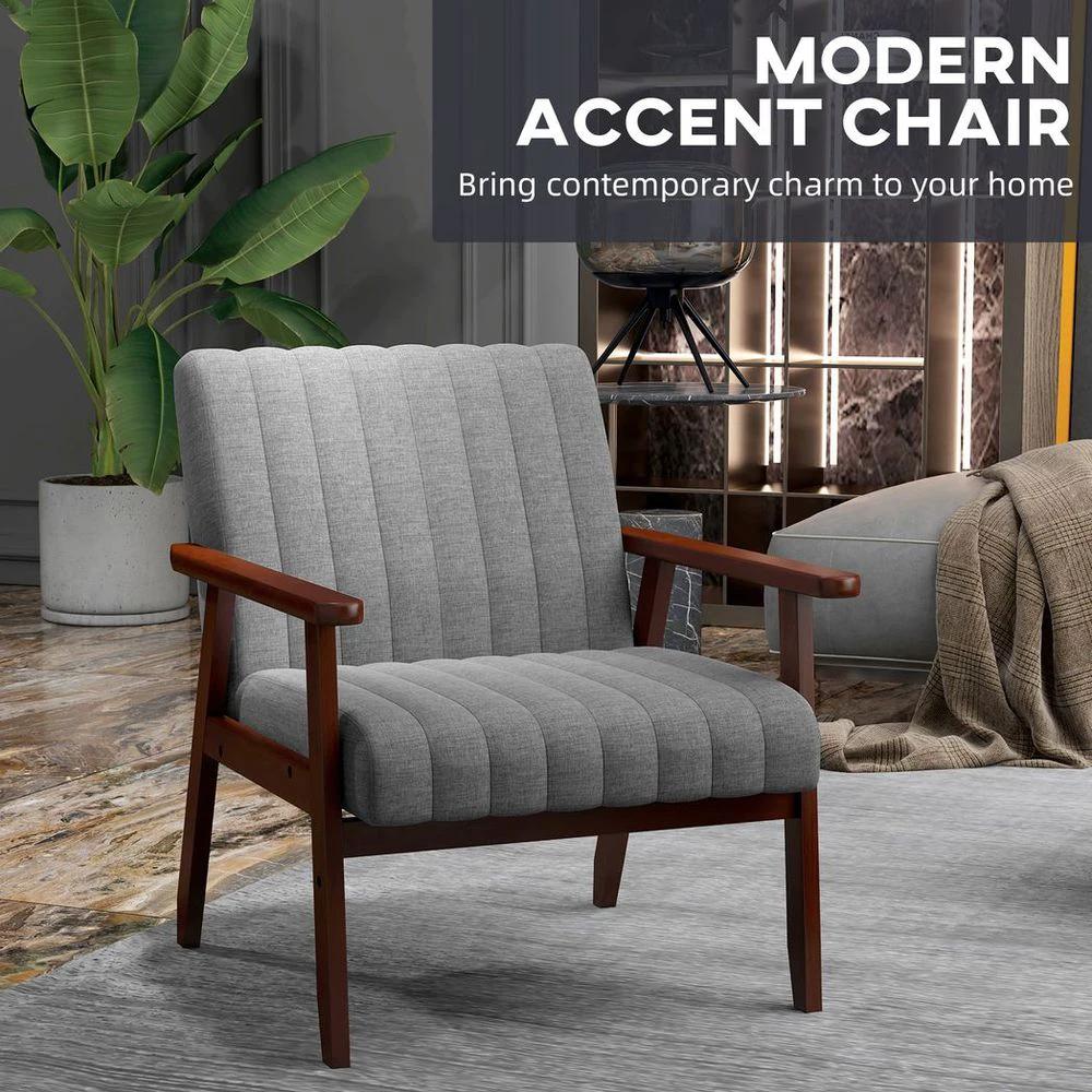Modern Accent Chair Upholstered Armchair for Bedroom Living Room Grey by HOMCOM