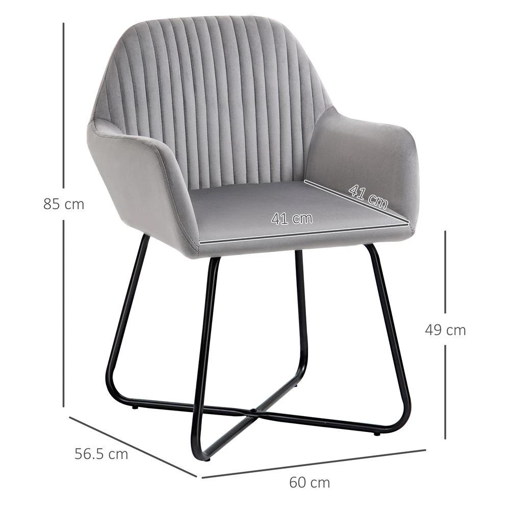 Modern Accent Chair Velvet-Feel Upholstered Lounge Armchair Metal Base Grey by HOMCOM