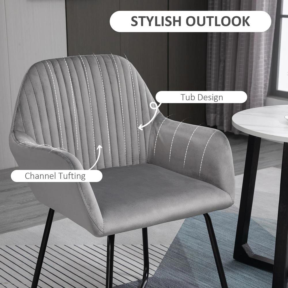 Modern Accent Chair Velvet-Feel Upholstered Lounge Armchair Metal Base Grey by HOMCOM