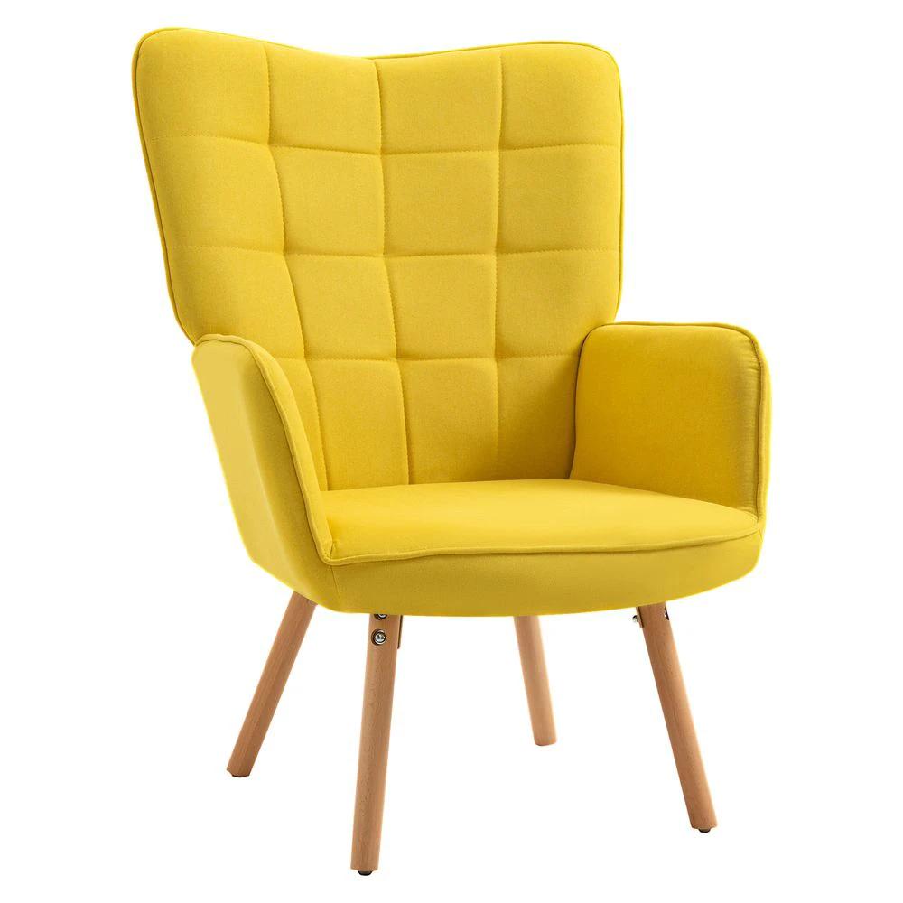 Modern Accent Chair Velvet-Touch Tufted Wingback Armchair, Yellow by HOMCOM