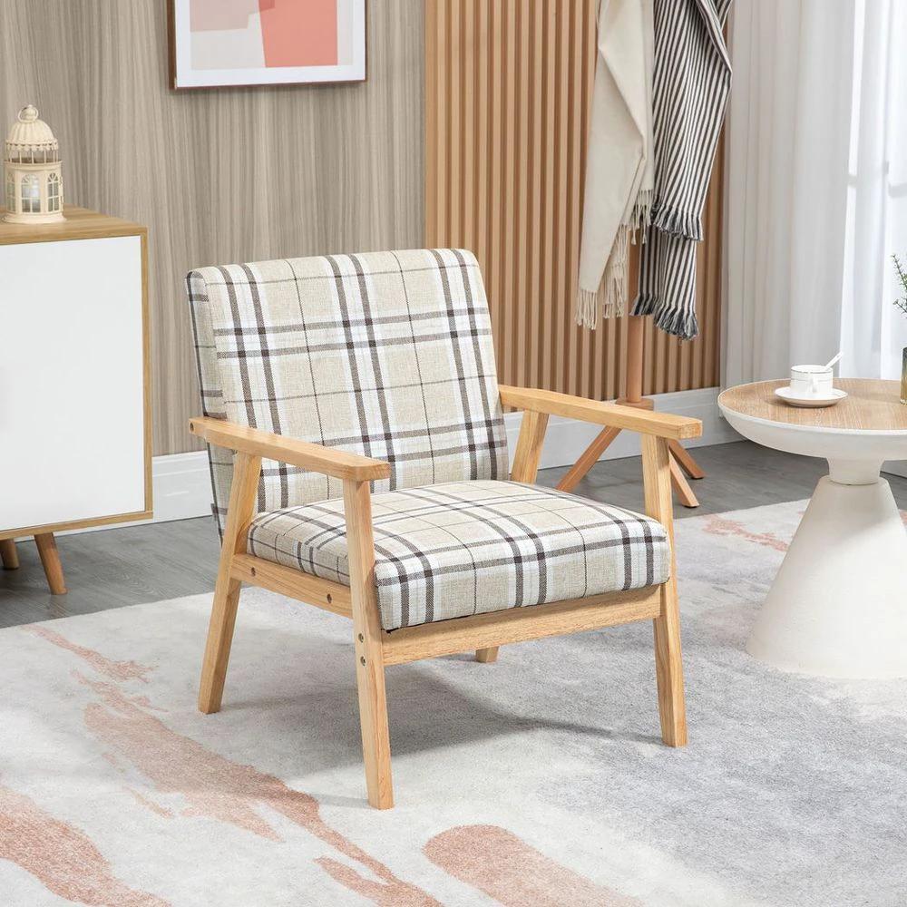 Modern Accent Chairs Upholstered Linen-Feel Living Room Chair Beige by HOMCOM