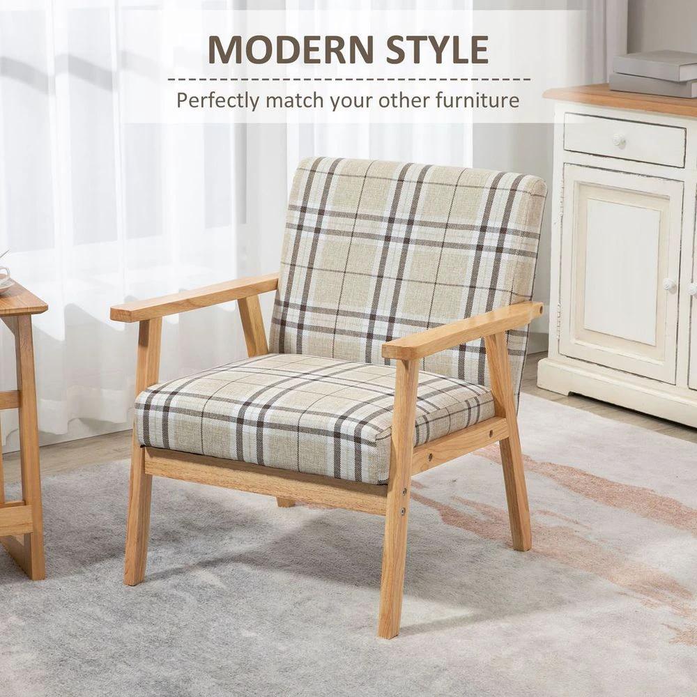 Modern Accent Chairs Upholstered Linen-Feel Living Room Chair Beige by HOMCOM