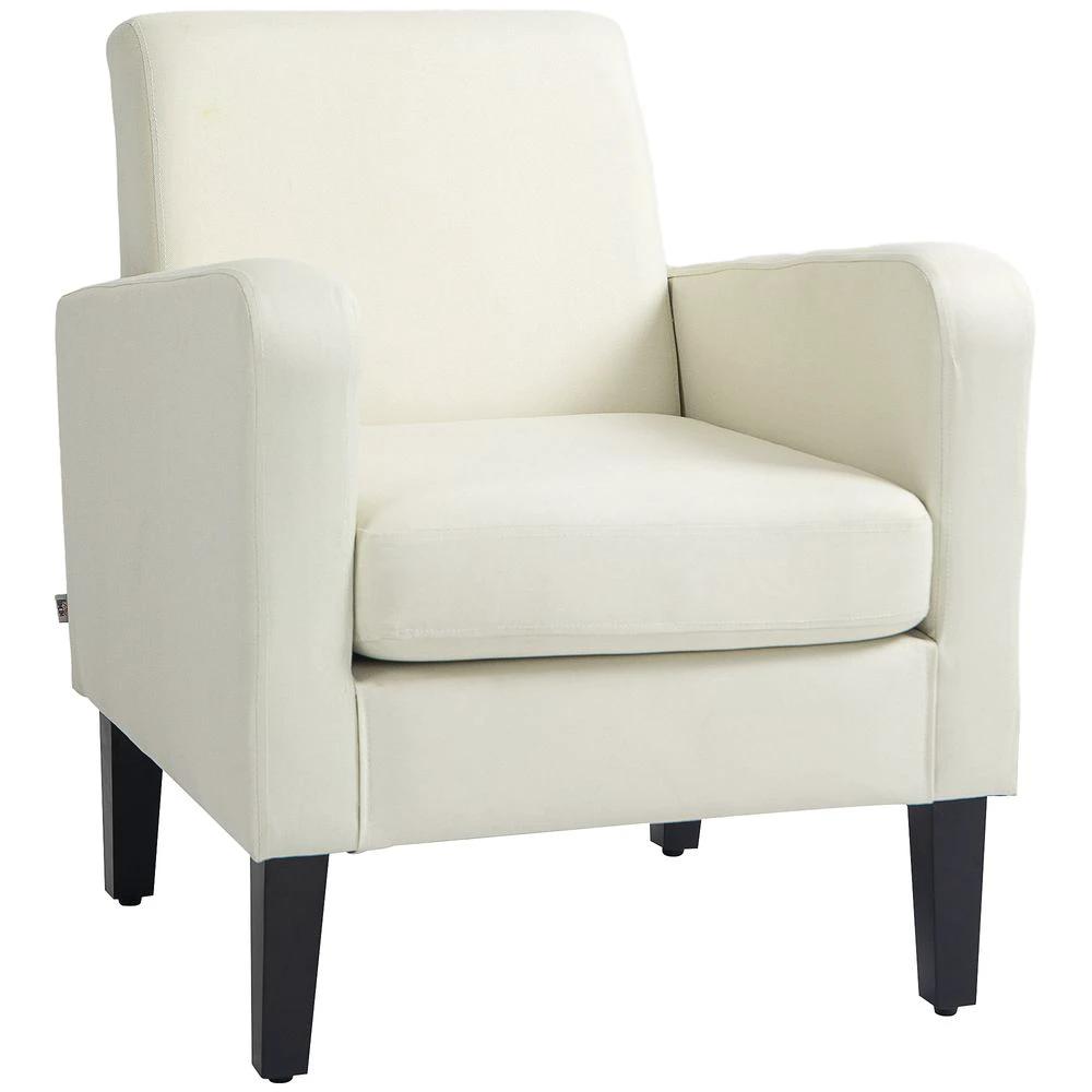 Modern Armchair Accent Chair with Rubber Wood Leg for Bedroom Cream White by HOMCOM