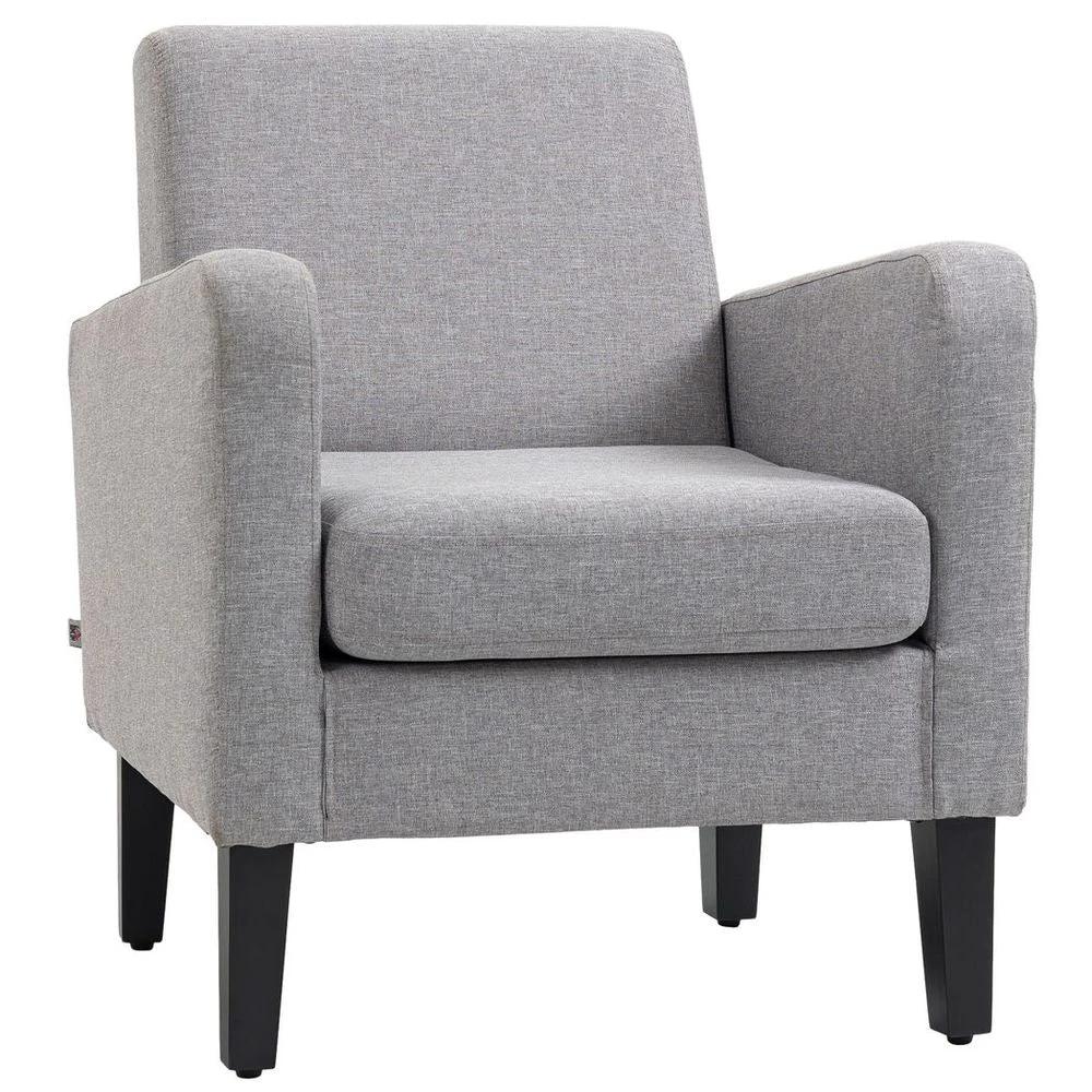 Modern Armchair Accent Chair with Rubber Wood Legs for Bedroom Light Grey by HOMCOM