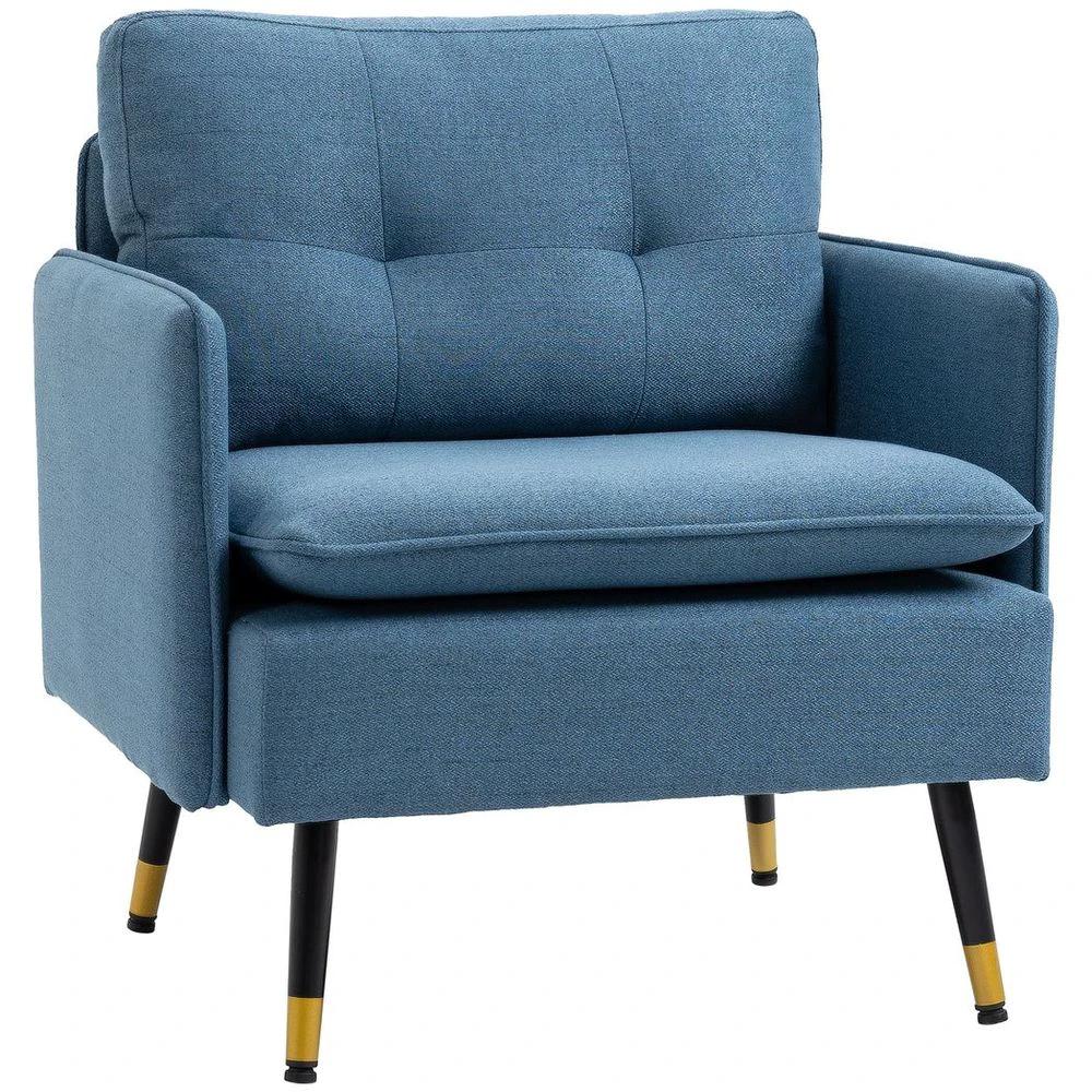Modern Upholstered Armchairs Tufted Accent Chairs for Bedroom Dark Blue by HOMCOM