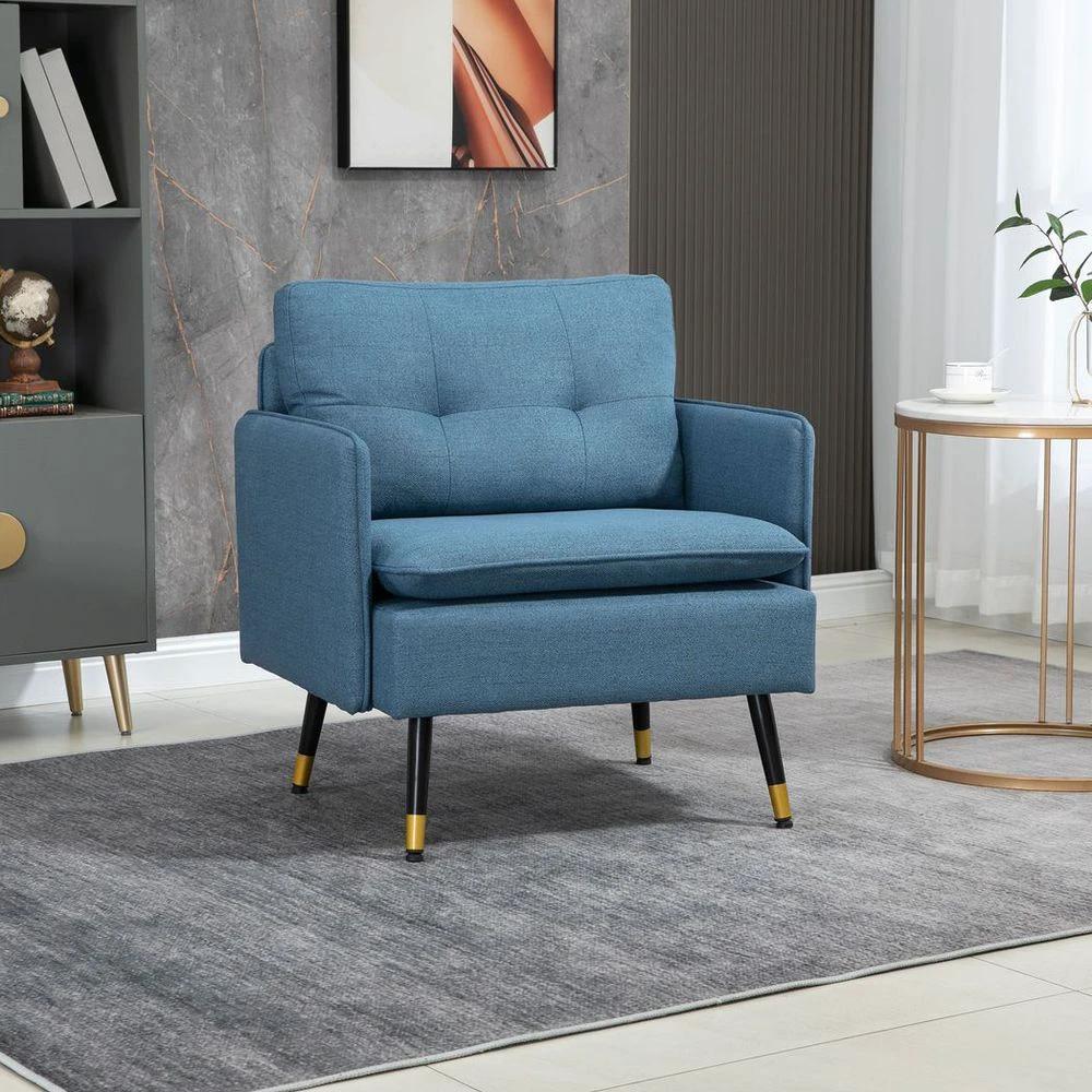 Modern Upholstered Armchairs Tufted Accent Chairs for Bedroom Dark Blue by HOMCOM